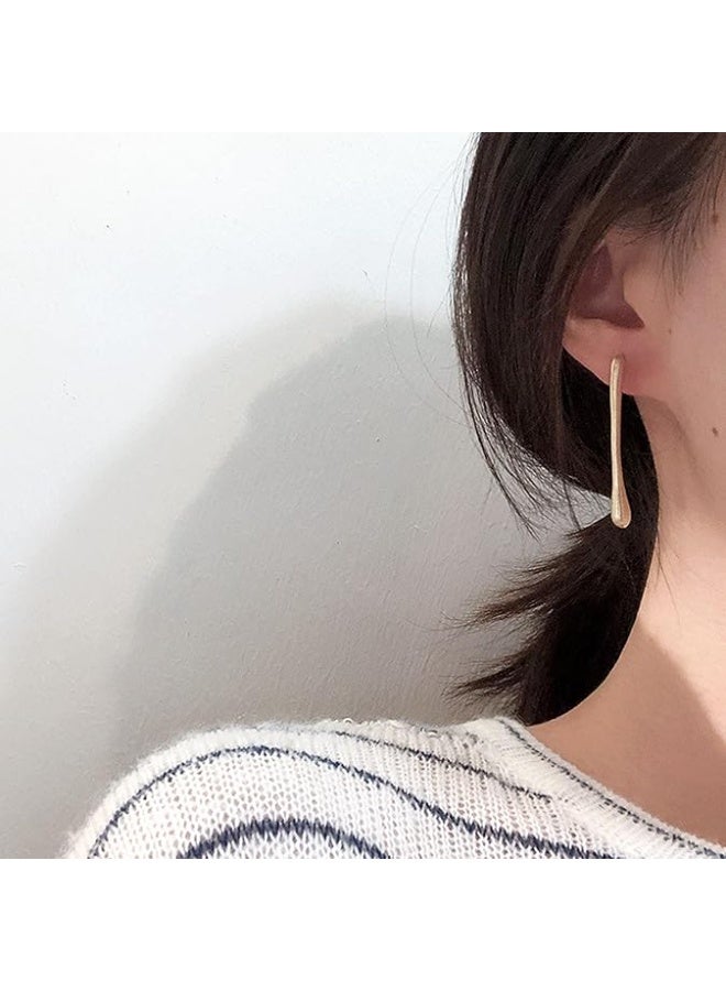 شوداي حلق نسائي مطلي بالذهب ستانلس ستيل | تصميم عصري انسيابي | أقراط خفيفة مضادة للحساسية للمناسبات والارتداء اليومي - Image 3